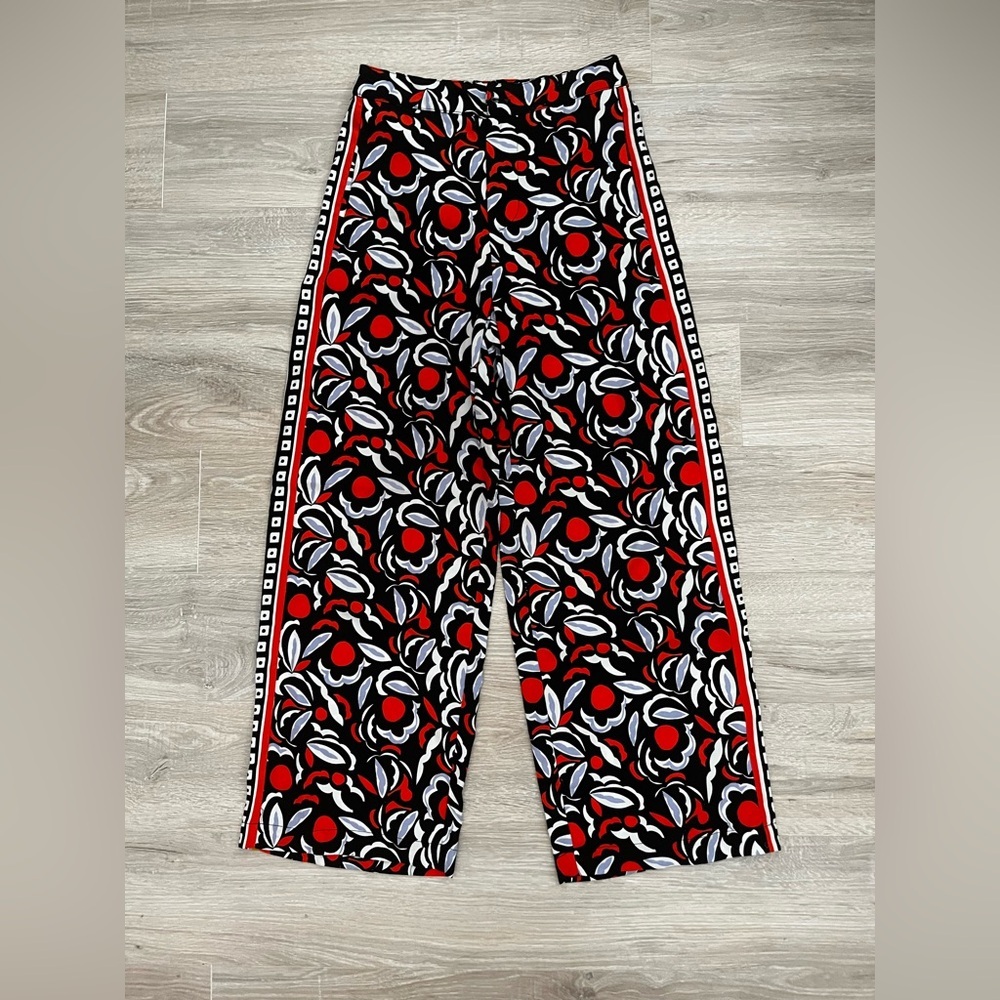 Anthropologie Women’s High-Waisted Wide LegPants in Black & Orange Floral Size 4 - Picture 2 of 6